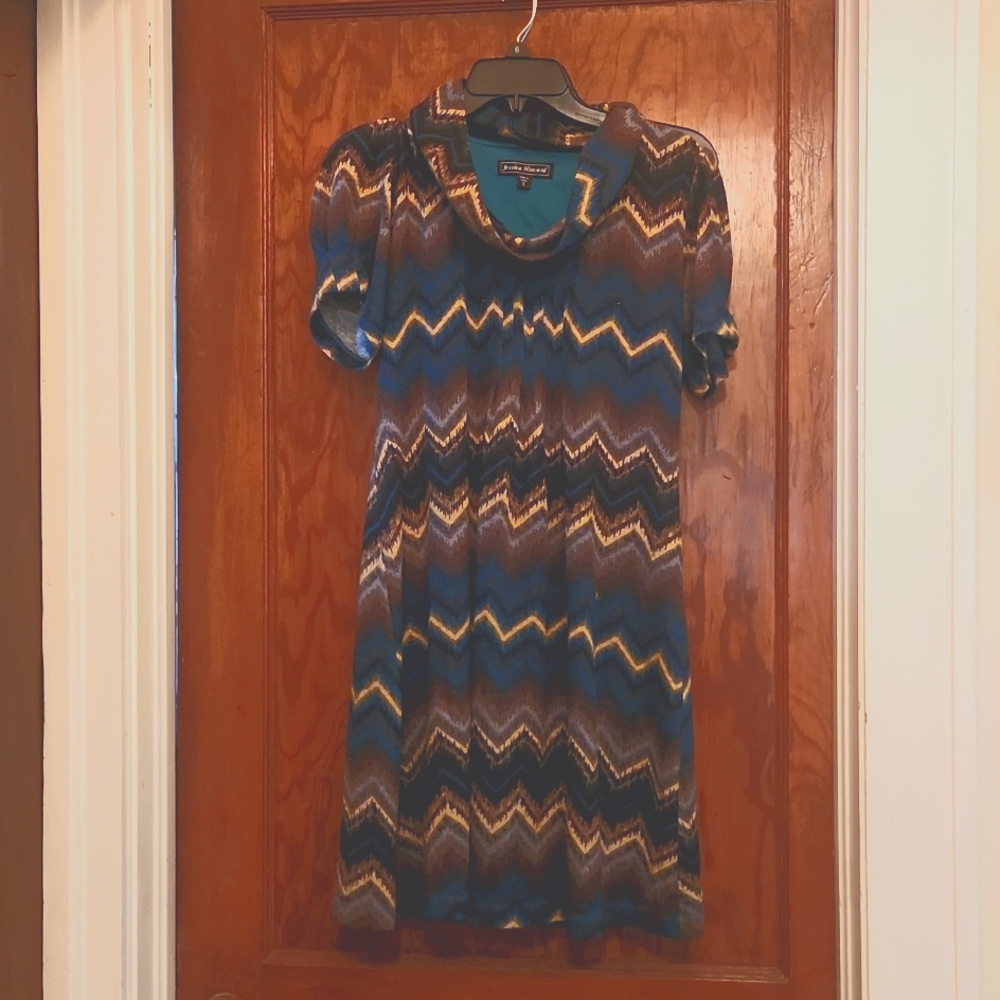 Size Small Fall Dress - Blues Teal, Browns and Black